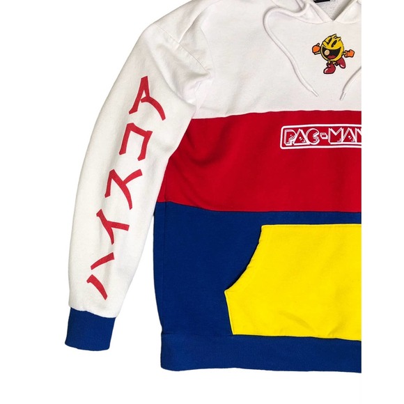 Pac-Man Sweatshirt Hoodie Red Blue Yellow Color Block Medium - Picture 2 of 8